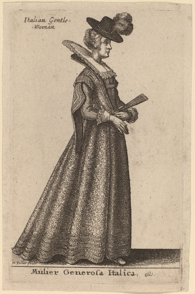 Mulier Generosa Italica by Wenceslaus Hollar (Bohemian, 1607 - 1677), 16X12"(A3)Poster Print