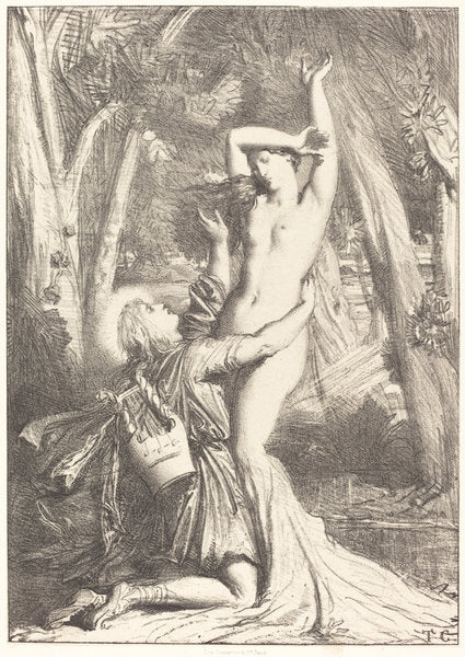 Apollon et Daphne by Théodore Chassériau (French, 1819 - 1856), 16X12"(A3)Poster Print