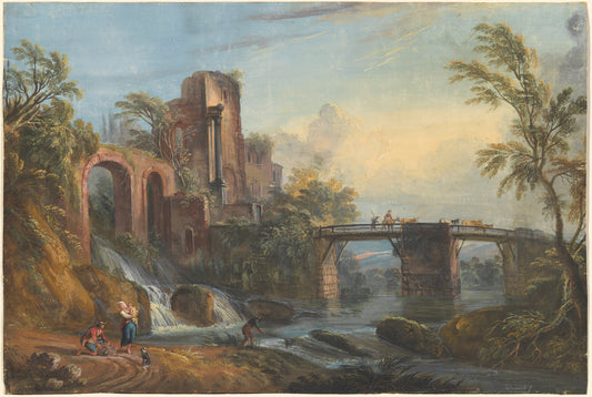 Dawn Landscape with Classical Ruins by Jean-Baptiste Lallemand (French, 1716 - c. 1803), 16X12"(A3)Poster Print