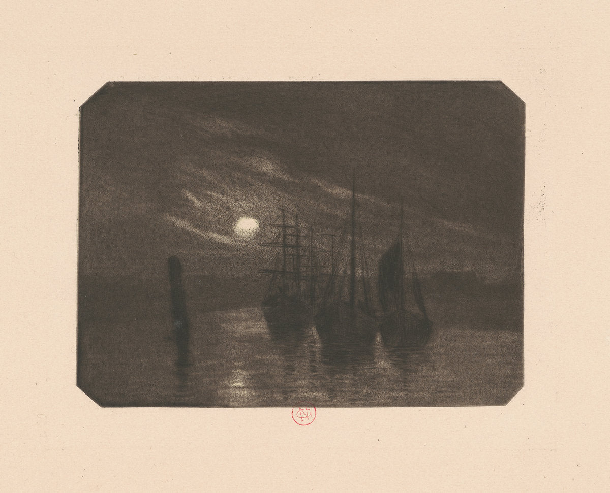 A Moonlit Harbor by Norbert Goeneutte (French, 1854 - 1894), 16X12"(A3)Poster Print