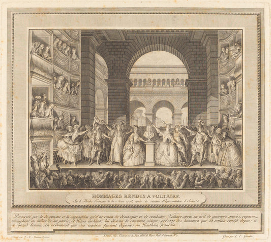 Couronnement de Voltaire (The Crowning of Voltaire) by Charles-Etienne Gaucher after Jean-Michel Moreau (French, 1741 - 1804), 16X12"(A3)Poster Print