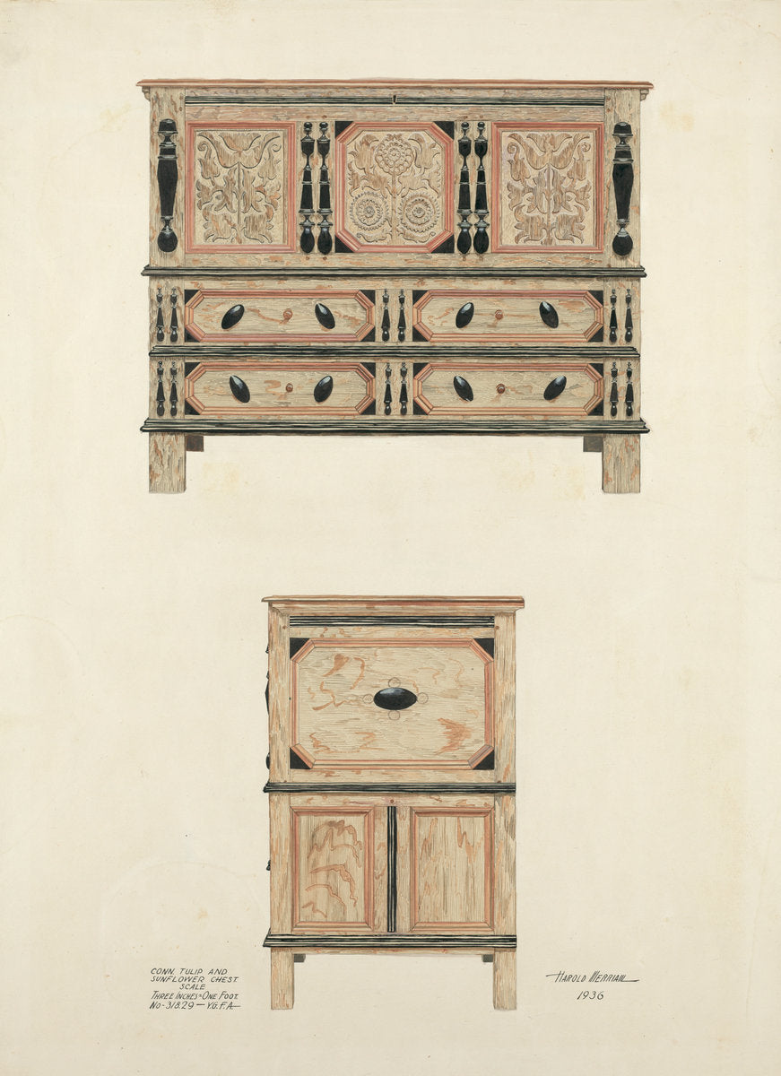 Tulip and Sunflower Chest by Harold Merriam (American, 1910 - 2002), 16X12"(A3)Poster Print