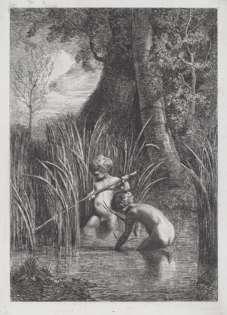 Fishing [La pesca] by Antonio Fontanesi (Italian, 1818 - 1882), 16X12"(A3)Poster Print