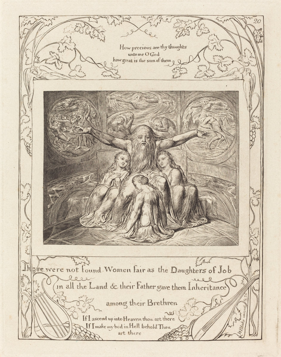 Job and His Daughters by William Blake (British, 1757 - 1827), 16X12"(A3)Poster Print