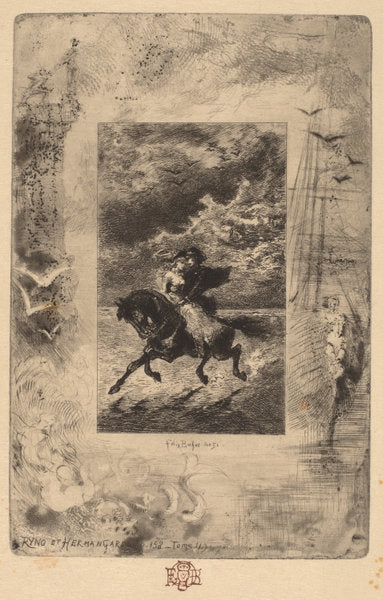 Ryno et Hermangarde (Ryno and Hermangarde) by Félix-Hilaire Buhot (French, 1847 - 1898), 16X12"(A3)Poster Print