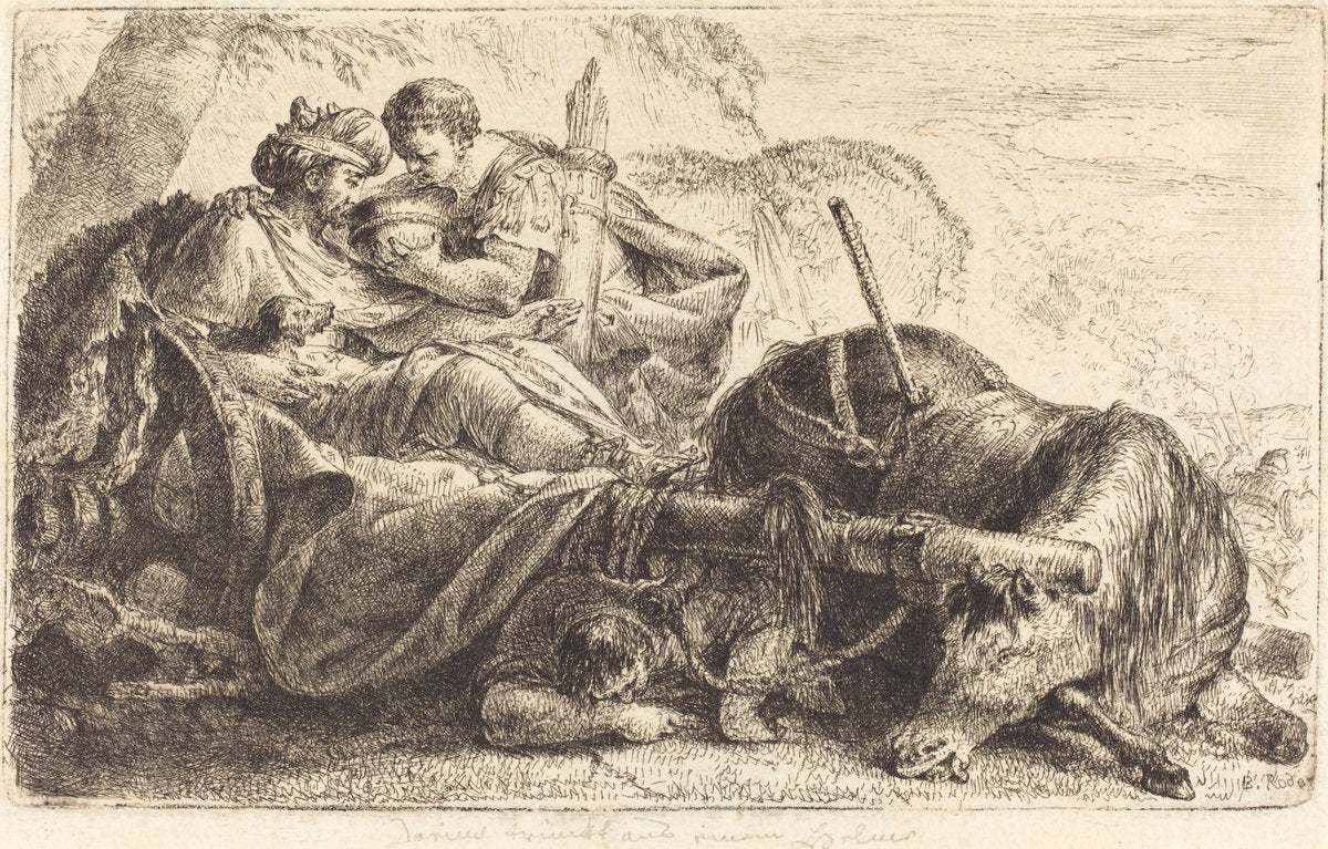 Darius Receiving Water from the Helmet of One of Alexander's Soldiers by Bernhard Rode (German, 1725 - 1797), 16X12"(A3)Poster Print
