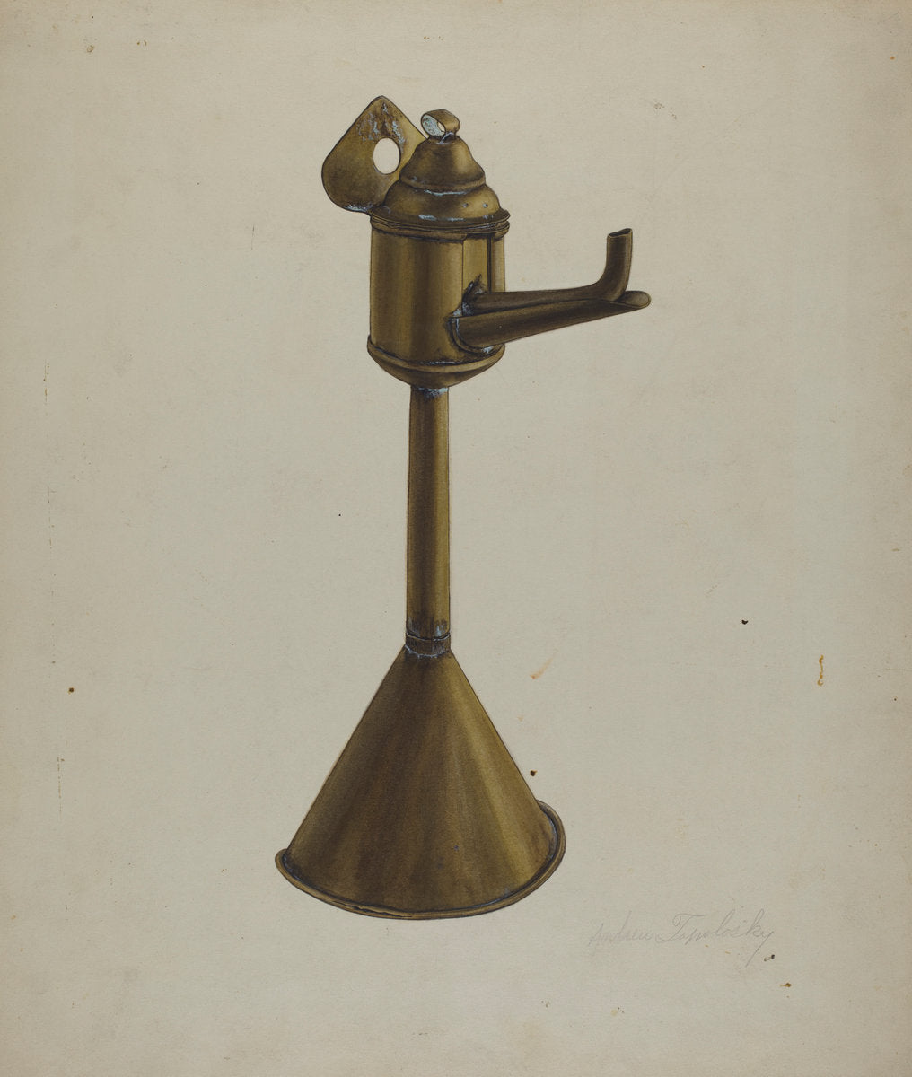 Brass Oil Lamp by Andrew Topolosky (American, active c. 1935), 16X12"(A3)Poster Print