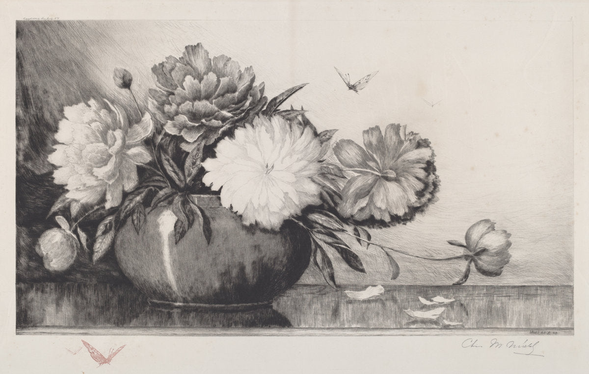 Untitled (Peonies in a Bowl) by Charles Frederick William Mielatz (American, 1864 - 1919), 16X12"(A3)Poster Print