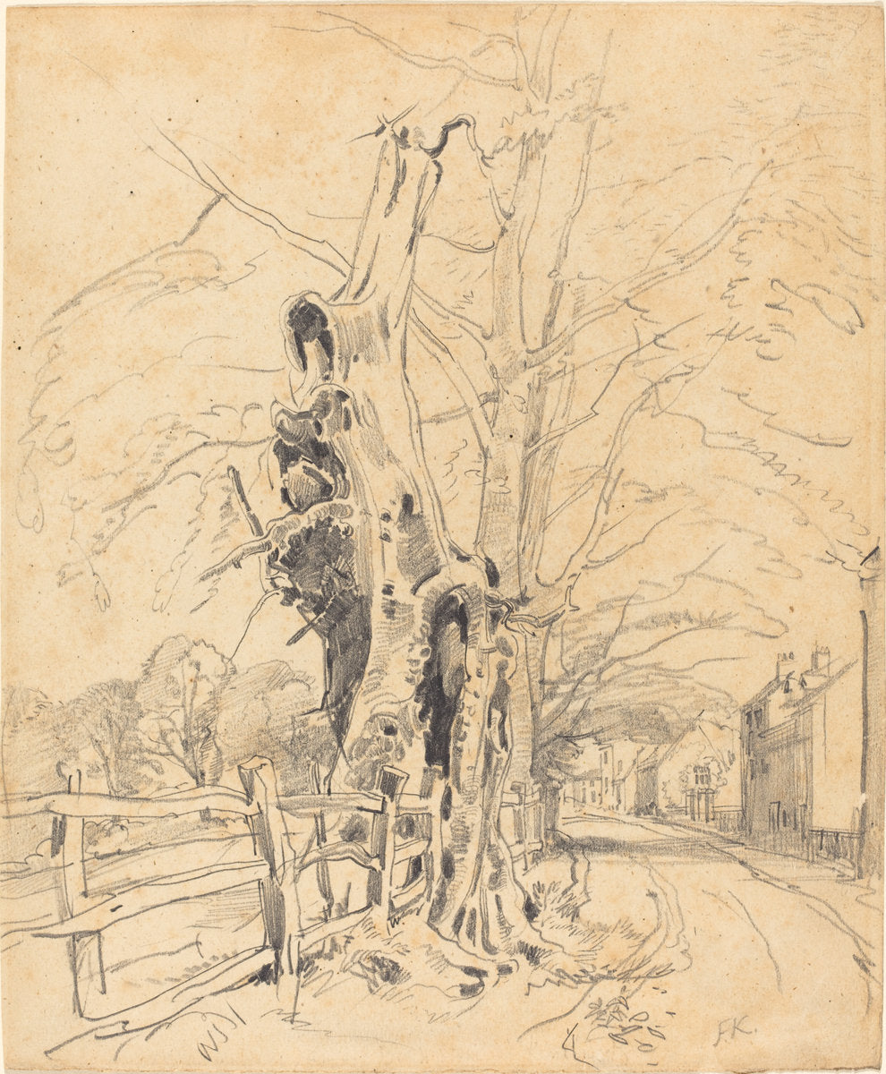 Trees by a Rail Fence by Attributed to John Frederick Kensett (American, 1816 - 1872), 16X12"(A3)Poster Print
