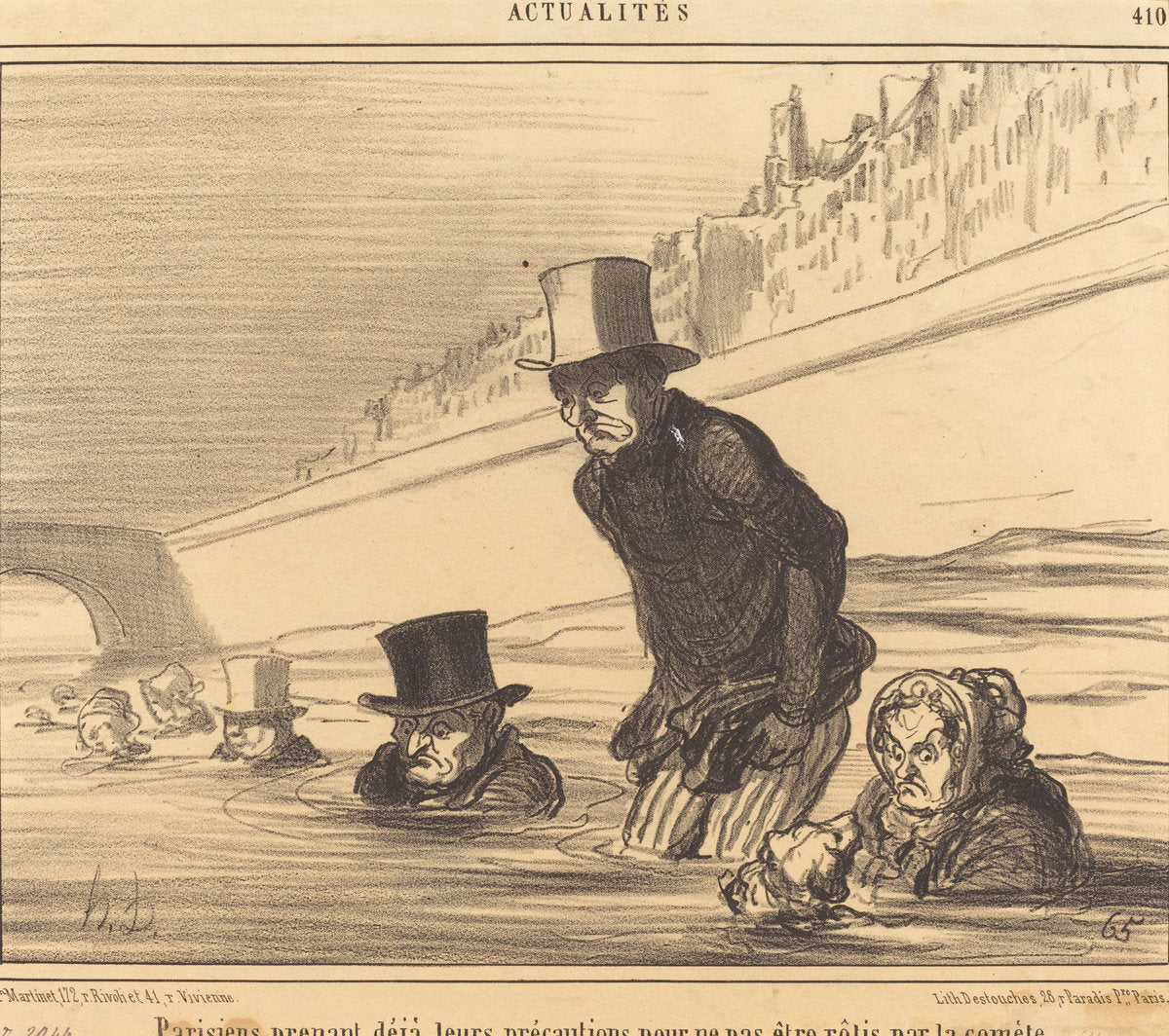 Parisiens prenant... leurs précautions... by Honoré Daumier (French, 1808 - 1879), 16X12"(A3)Poster Print