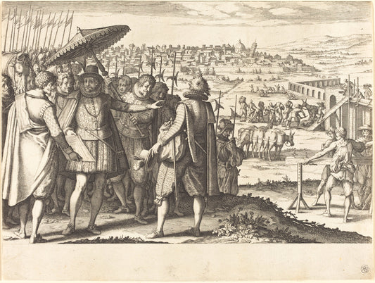 Restoration of the Aqueduct at Pisa by Jacques Callot (French, 1592 - 1635), 16X12"(A3)Poster Print