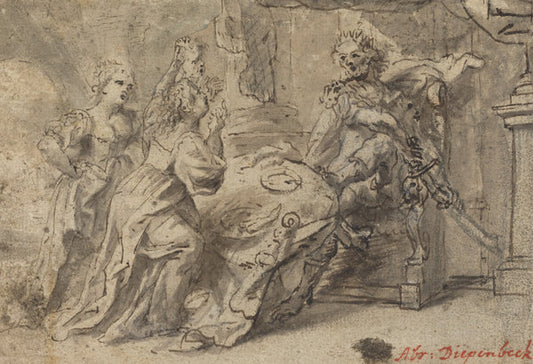 pen and brown ink with gray wash on laid paper by Follower of Abraham van Diepenbeeck (Philomela, Procne, and the Thracian King Tereus), 16X12"(A3)Poster Print