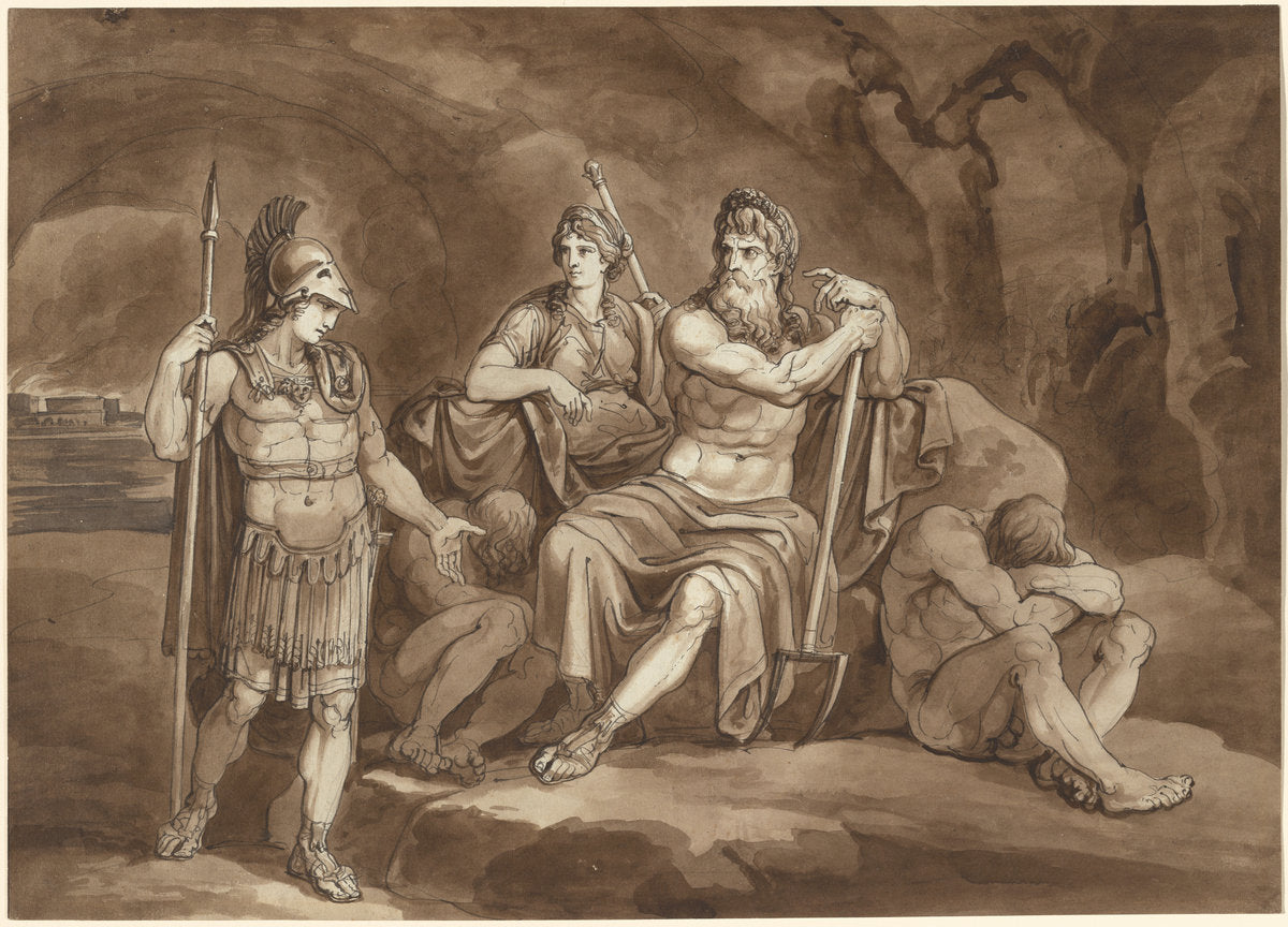 Telemachus Requests Permission from Pluto to Seek His Father in the Underworld by Bartolomeo Pinelli (Italian, 1781 - 1835), 16X12"(A3)Poster Print
