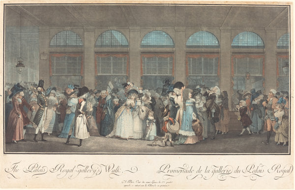 The Palais Royal - Gallery's Walk / Promenade de la Galerie du Palais Royal by Philibert-Louis Debucourt after Claude-Louis Desrais (French, 1755 - 1832), 16X12"(A3)Poster Print