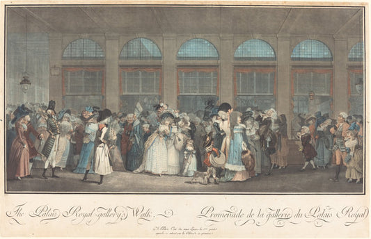 The Palais Royal - Gallery's Walk / Promenade de la Galerie du Palais Royal by Philibert-Louis Debucourt after Claude-Louis Desrais (French, 1755 - 1832), 16X12"(A3)Poster Print