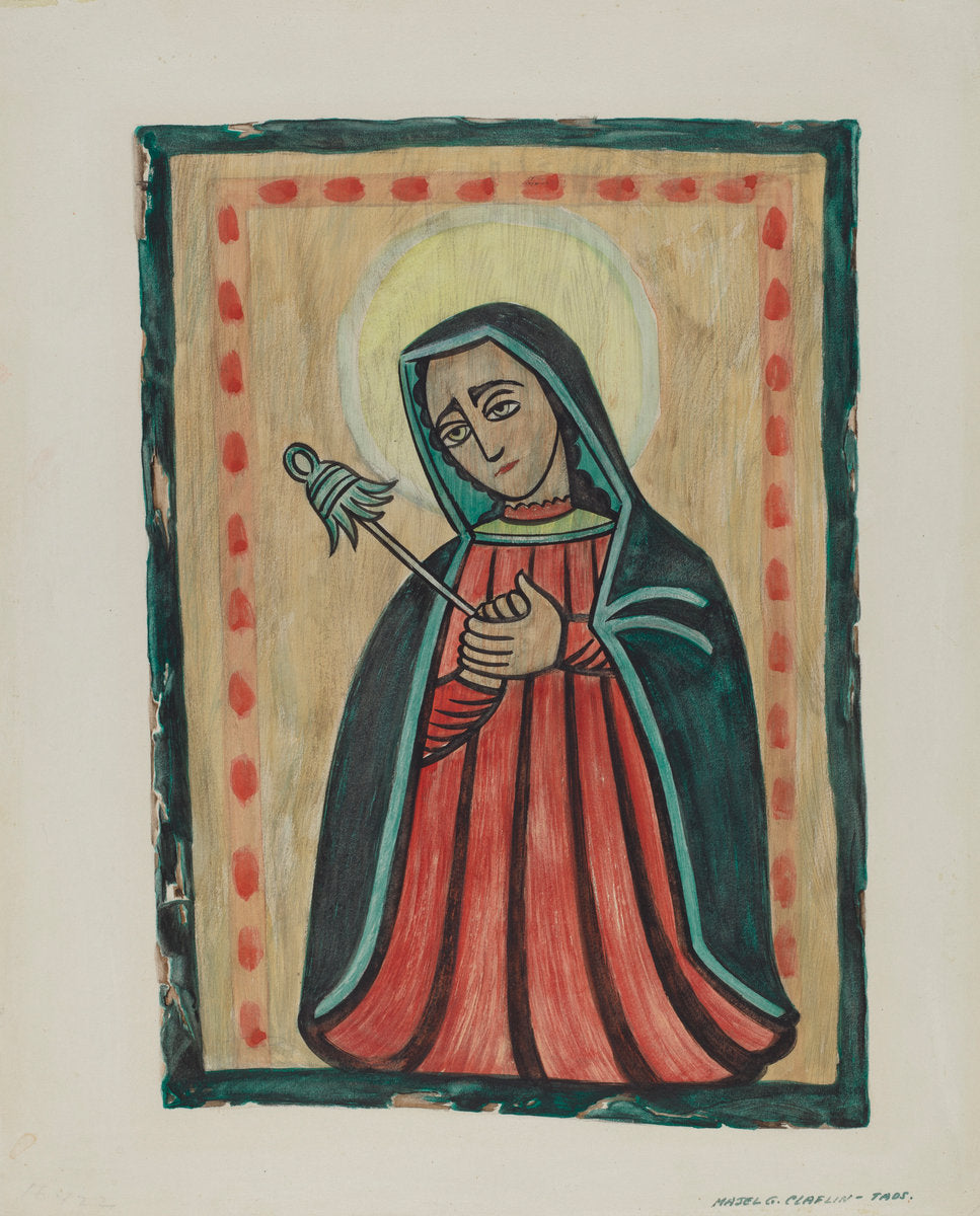 Retablo-Our Lady of Sorrows "Nuestra Senora de los Siete Dolores by Majel G. Claflin (American, active c. 1935), 16X12"(A3)Poster Print