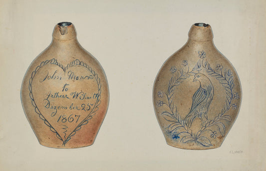 Pa. German Stoneware Flask by V.L. Vance (American, active c. 1935), 16X12"(A3)Poster Print