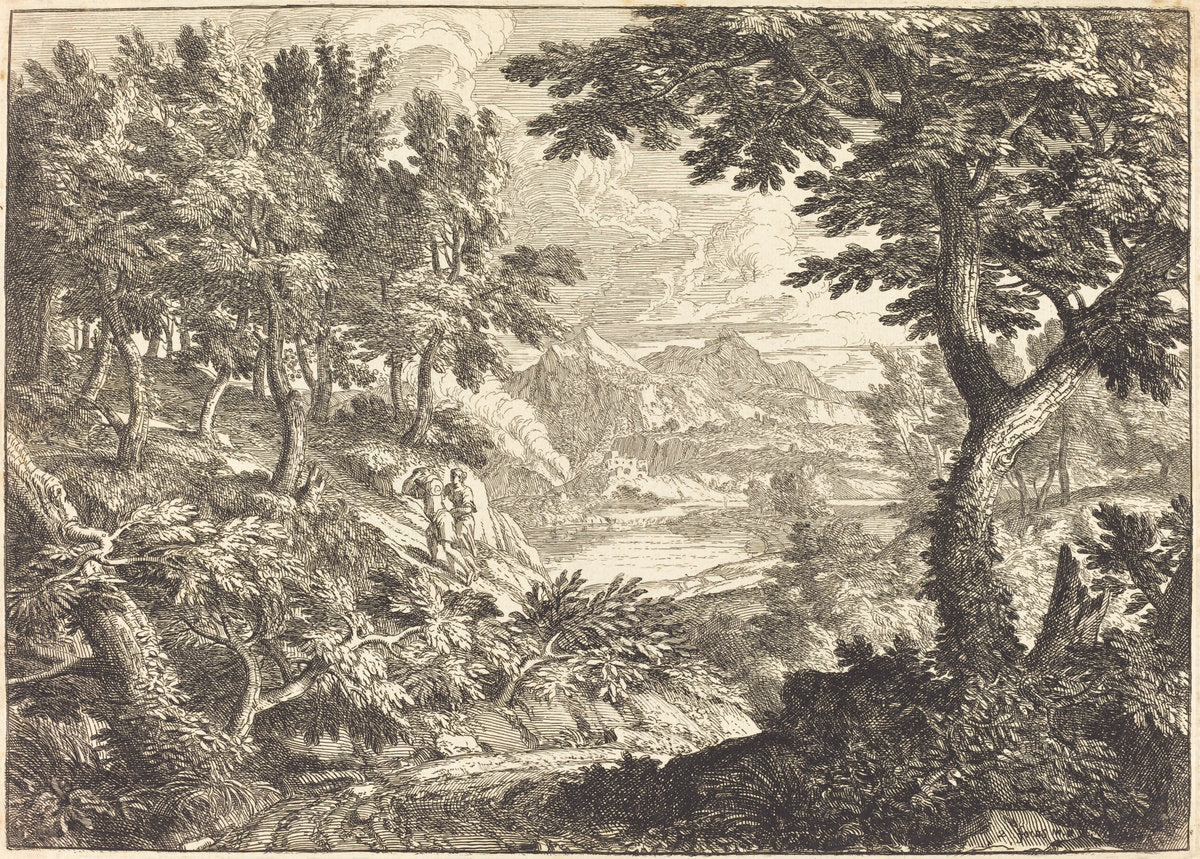Landscape with Travelers by Georges Focus (French, 1641 - 1708), 16X12"(A3)Poster Print