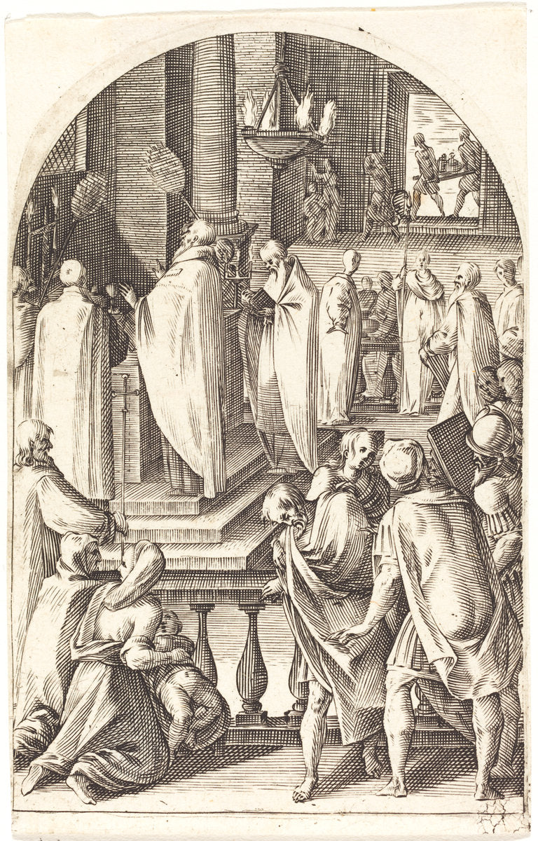 Saint Basil Celebrating the Mass by Jacques Callot (French, 1592 - 1635), 16X12"(A3)Poster Print