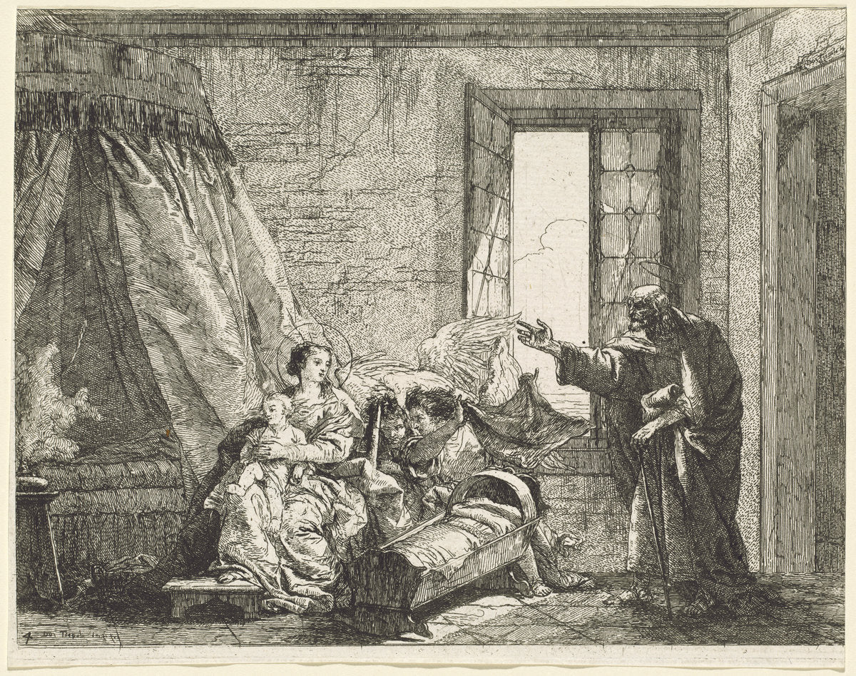 Joseph Relays to Mary God's Command to Flee by Giovanni Domenico Tiepolo (Venetian, 1727 - 1804), 16X12"(A3)Poster Print