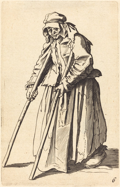 etching by after Jacques Callot (Beggar Woman with Crutches), 16X12"(A3)Poster Print