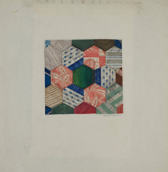 Silk Quilt - "Honeycomb" Pattern by Elgin Moncure Styll (American, active c. 1935), 16X12"(A3)Poster Print