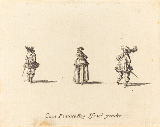 Lady with Arms Folded, and Two Gentlemen by Jacques Callot (French, 1592 - 1635), 16X12"(A3)Poster Print