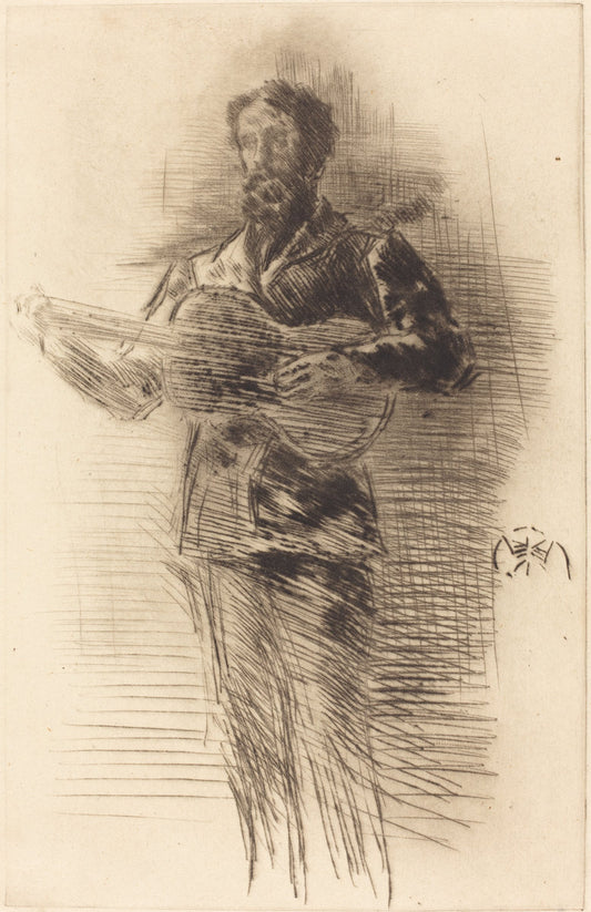 The Guitar Player by James McNeill Whistler (American, 1834 - 1903), 16X12"(A3)Poster Print