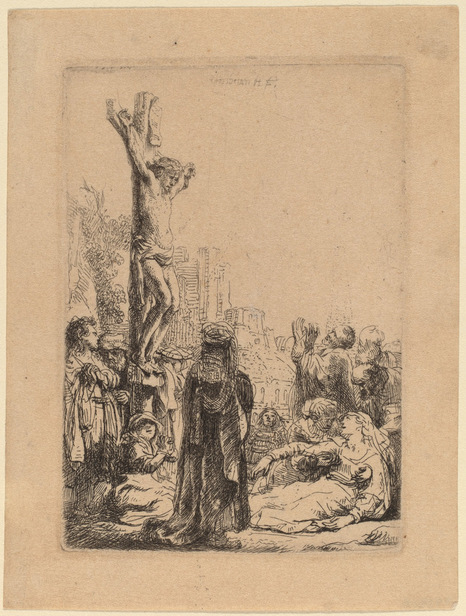 The Crucifixion: Small Plate by Rembrandt van Rijn (Dutch, 1606 - 1669), 16X12"(A3)Poster Print