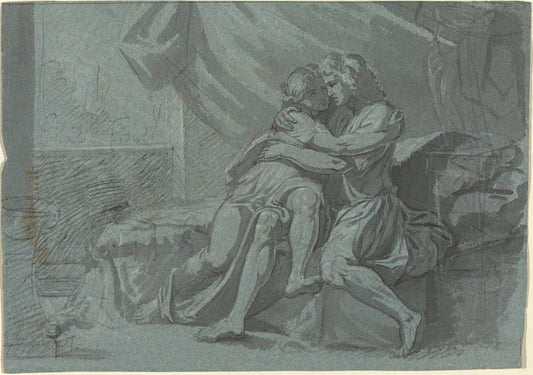 Embracing Lovers in Classical Dress / A Woman in Classical Dress Looking Up by Friedrich Heinrich Füger after Raphael (German, 1751 - 1818), 16X12"(A3)Poster Print