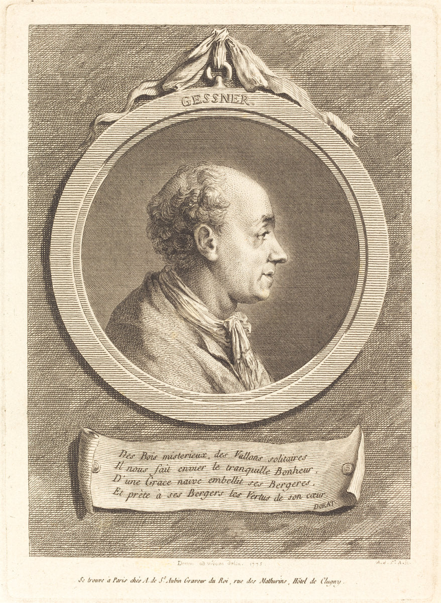Salomon Gessner by Augustin de Saint-Aubin after Vivant Denon (French, 1736 - 1807), 16X12"(A3)Poster Print