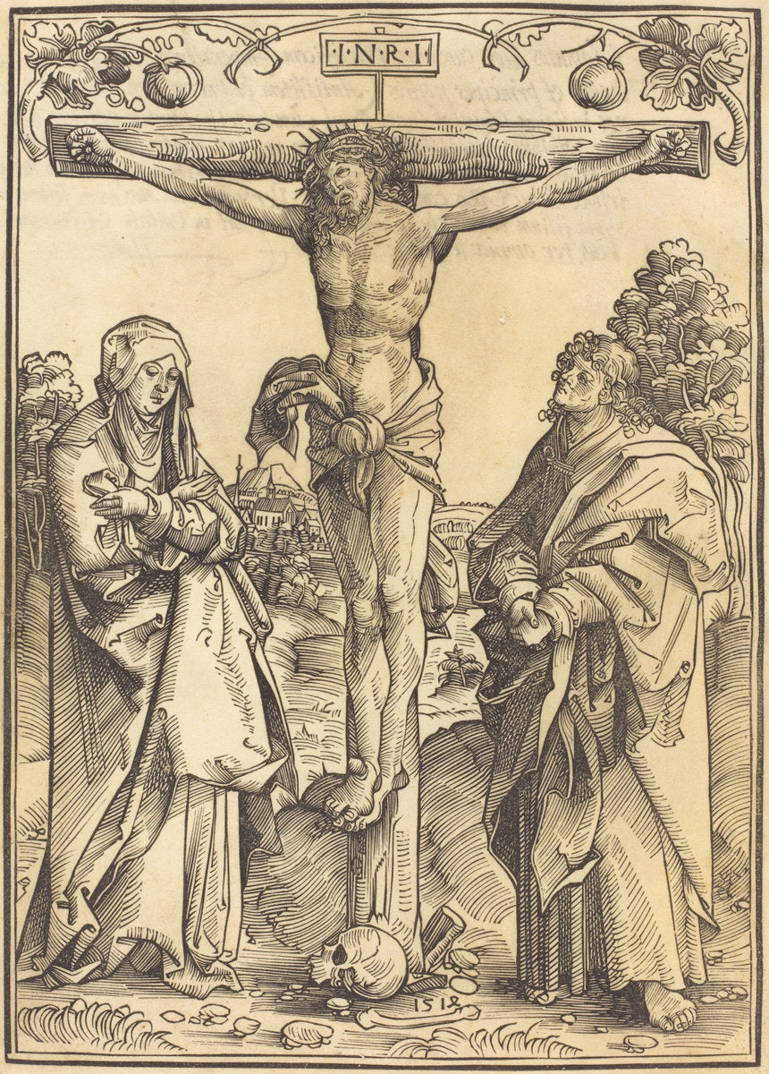 Christ on the Cross with Mary and John by Wolf Traut (German, c. 1486 - 1520), 16X12"(A3)Poster Print