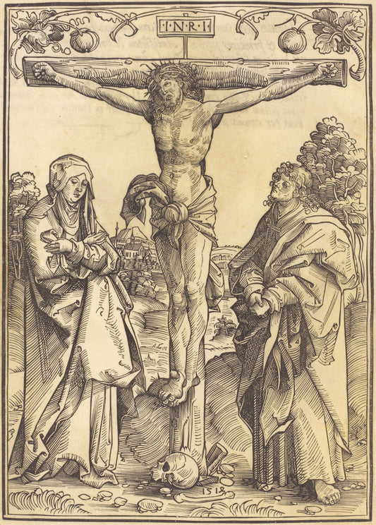 Christ on the Cross with Mary and John by Wolf Traut (German, c. 1486 - 1520), 16X12"(A3)Poster Print