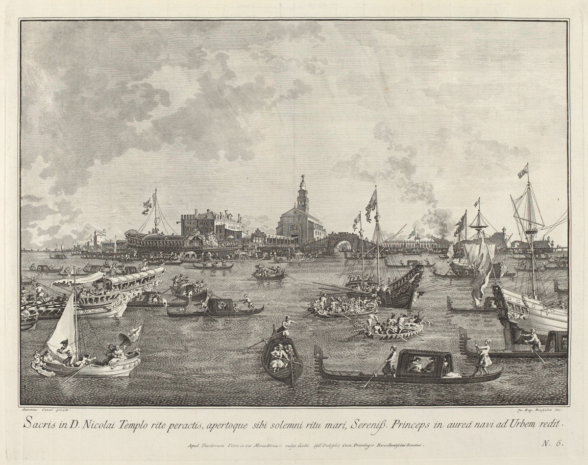 The Doge in the Bucintoro Leaving San Nicolò di Lido by Giovanni Battista Brustolon after Canaletto (Italian, 1712 - 1796), 16X12"(A3)Poster Print