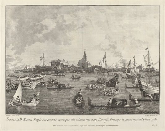 The Doge in the Bucintoro Leaving San Nicolò di Lido by Giovanni Battista Brustolon after Canaletto (Italian, 1712 - 1796), 16X12"(A3)Poster Print