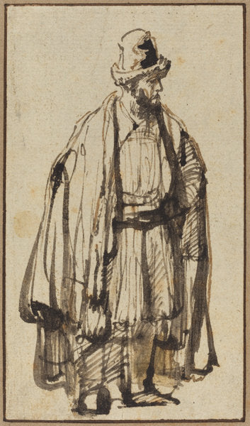pen and brown ink with brush and brown-black ink on laid paper by Style of Rembrandt van Rijn (An Oriental), 16X12"(A3)Poster Print
