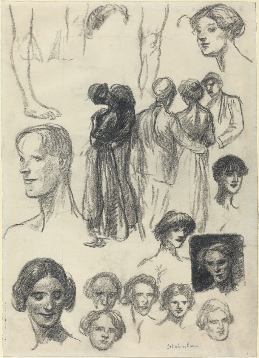 Sheet of Sketches by Théophile Alexandre Steinlen (Swiss, 1859 - 1923), 16X12"(A3)Poster Print