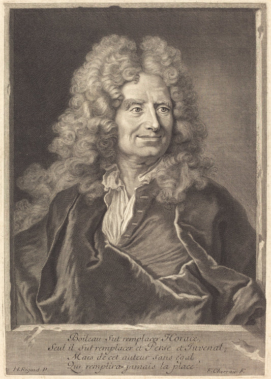 Nicholas Boileau by François Chereau I after Hyacinthe Rigaud (French, 1680 - 1729), 16X12"(A3)Poster Print