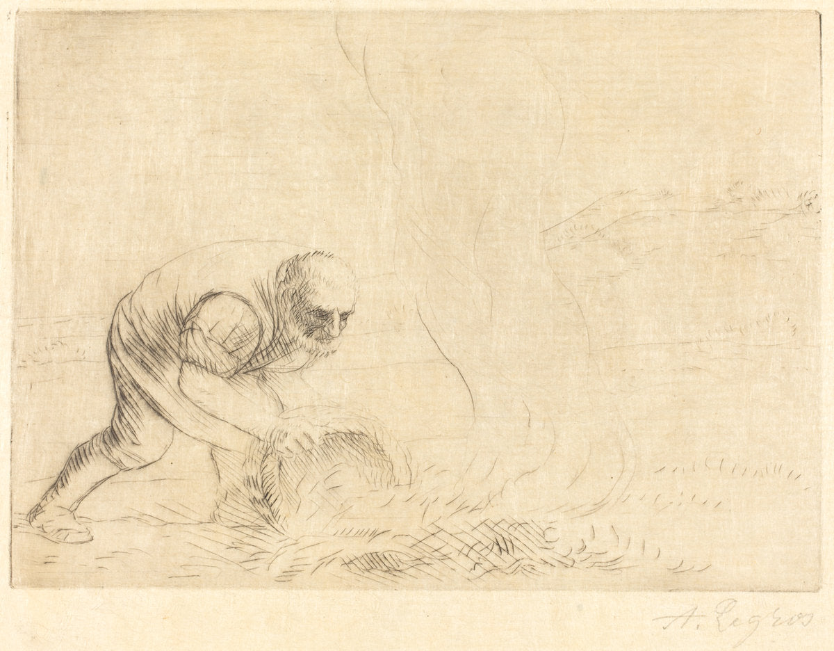 Burning Grass (Le bruleur d'herbes) by Alphonse Legros (French, 1837 - 1911), 16X12"(A3)Poster Print