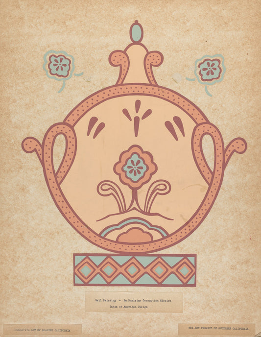 1935/1942 by American 20th Century (La Purisima Concepcion Mission Wall Painting from the Portfolio "Decorative Art of Spanish California"), 16X12"(A3)Poster Print