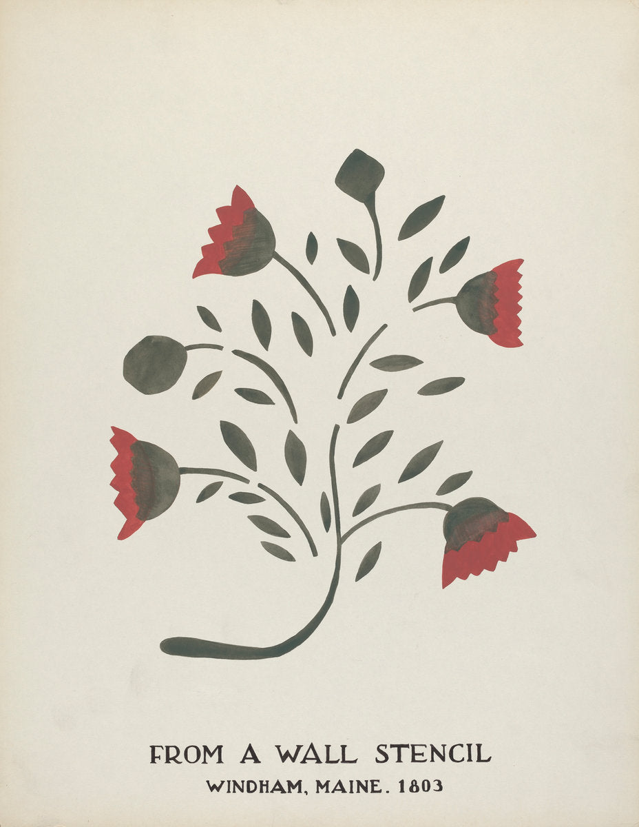 Design from Windham, Maine 1803: From Proposed Portfolio "Maine Wall Stencils" by Mildred E. Bent (American, active c. 1935), 16X12"(A3)Poster Print