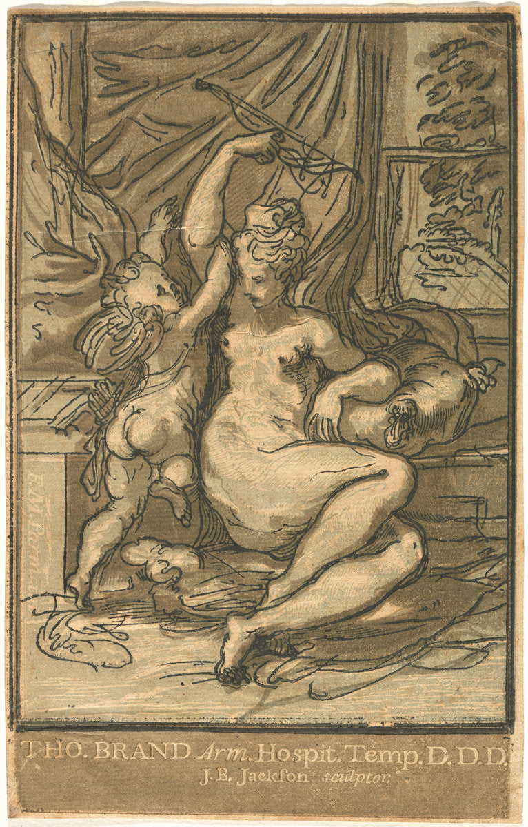 Venus and Cupid with a Bow by John Baptist Jackson, after Parmigianino (English, 1701 - c. 1780), 16X12"(A3)Poster Print