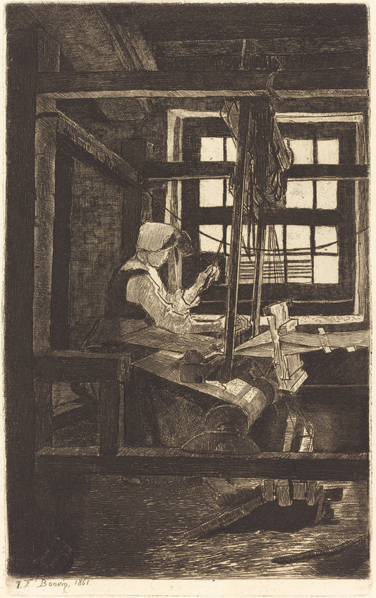 The Weaver (La Tisserande) by François Bonvin (French, 1817 - 1887), 16X12"(A3)Poster Print
