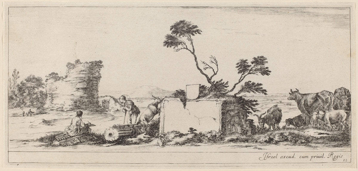 Campagna Scene with Artist Sketching by Stefano Della Bella (Italian, 1610 - 1664), 16X12"(A3)Poster Print