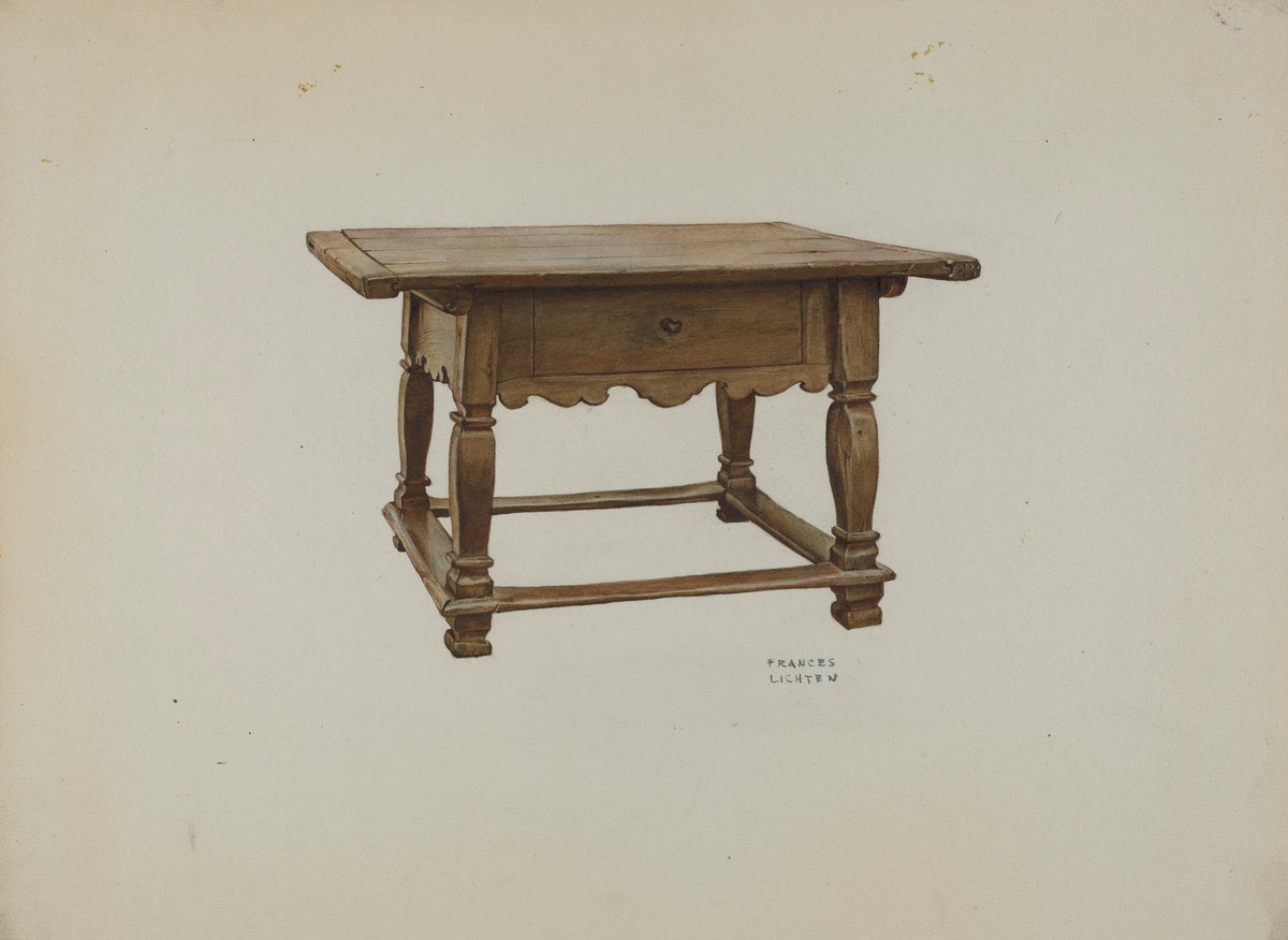 Pa. German Table by Frances Lichten (American, active c. 1935), 16X12"(A3)Poster Print