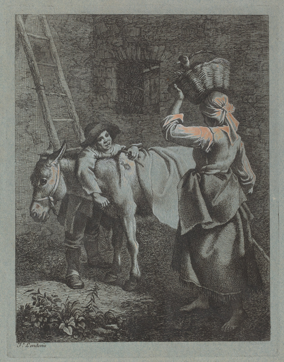 Shepherd Speaking to a Peasant Woman by Francesco Londonio (Italian, 1723 - 1783), 16X12"(A3)Poster Print