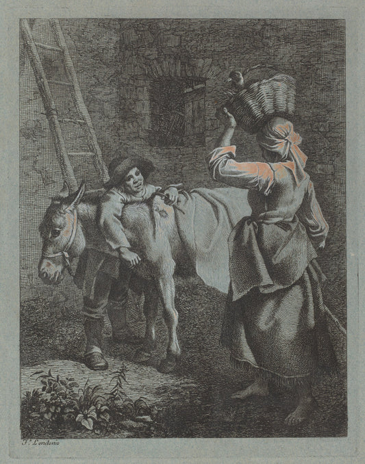 Shepherd Speaking to a Peasant Woman by Francesco Londonio (Italian, 1723 - 1783), 16X12"(A3)Poster Print