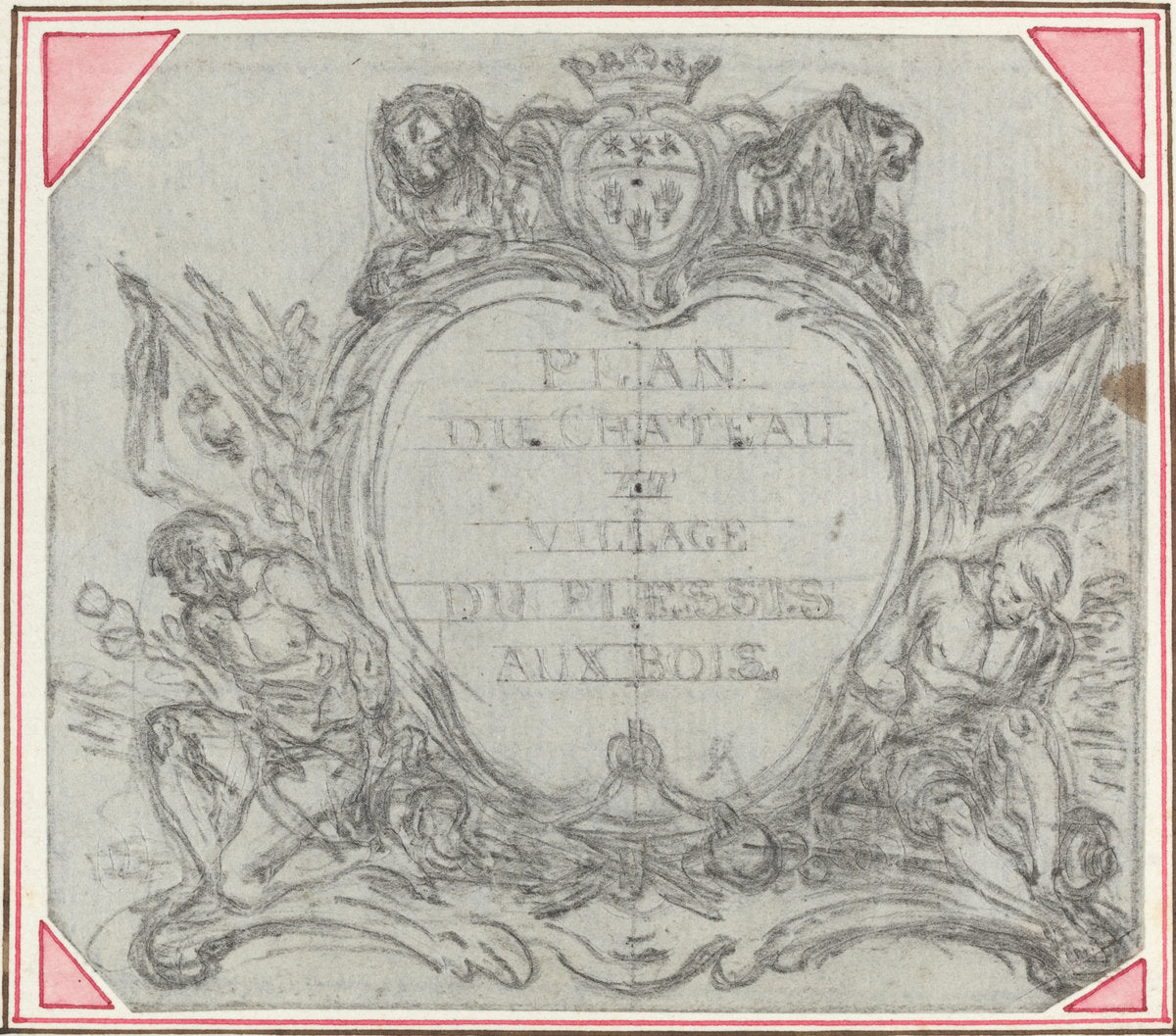 Title Cartouche for a Map of the Chateau and Village of Le Plessis aux Bois by Hubert François Gravelot (French, 1699 - 1773), 16X12"(A3)Poster Print