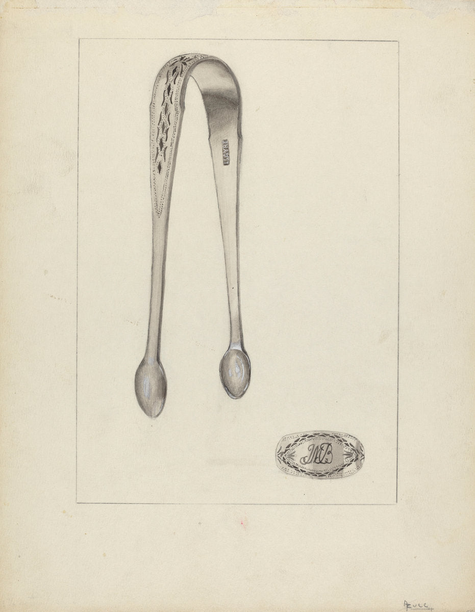 Silver Sugar Tongs by Anthony Zuccarello (American, active c. 1935), 16X12"(A3)Poster Print