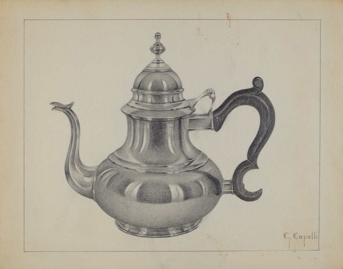 Silver Teapot by Giacinto Capelli (American, active c. 1935), 16X12"(A3)Poster Print